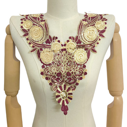 SUPERVALUECHOICE HCSEYB00093 Luxury Sparkly Sequin Floral V-Neck Guipure Lace Applique Rhinestone Accent Neck Trim for Wedding Formal Dress DIY Craft Supply 14.56'' X 17.32''