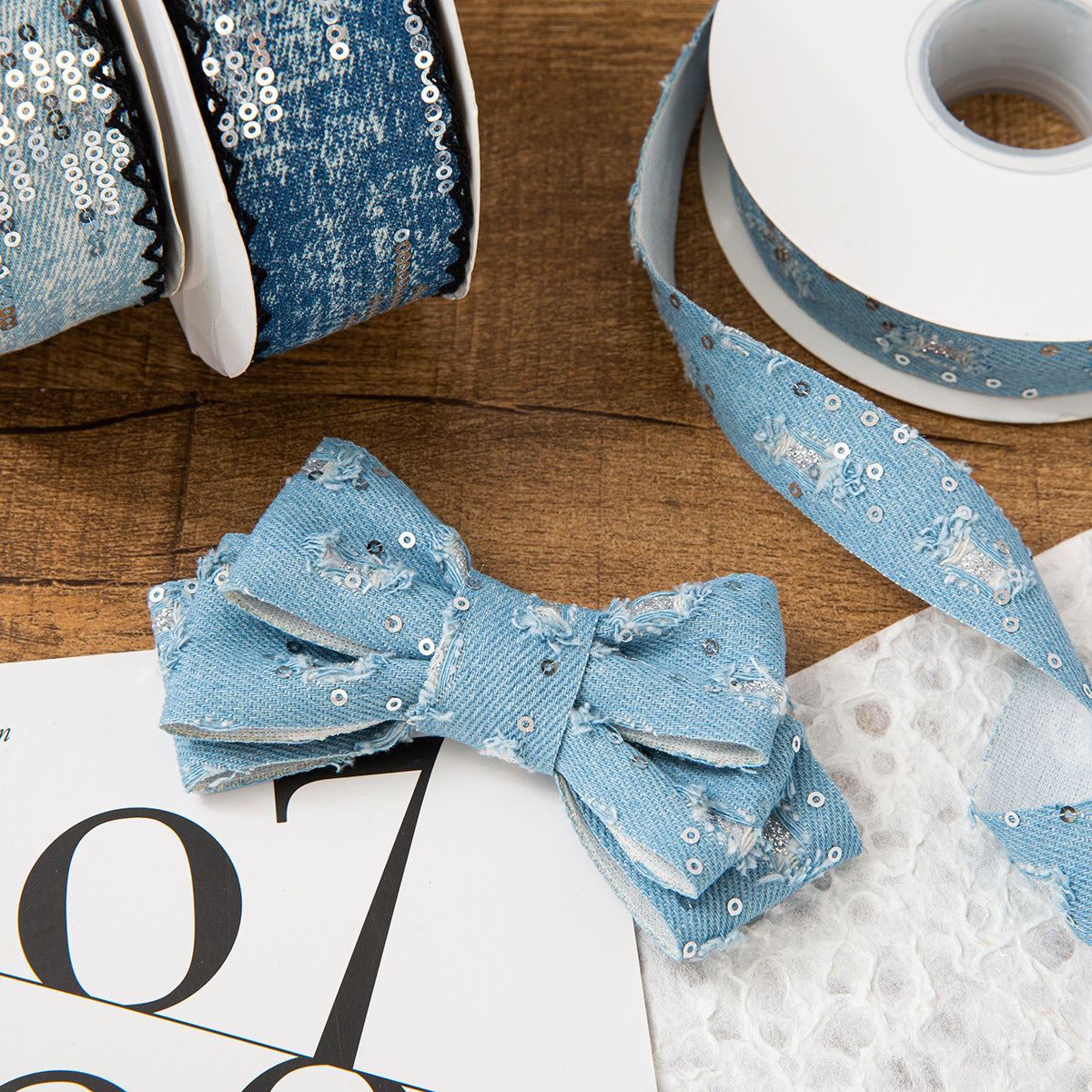 SuperValueChoice HCSEOA011 Denim Thread Decorative Ribbon for Dress Hair Accessory DIY Sewing Craft , width 0.98in width