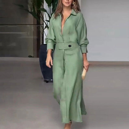 SUPERVALUECHOICE HCSEWO0001 Lace-up Solid Color Waist Long Sleeve Irregular Shirt Dress