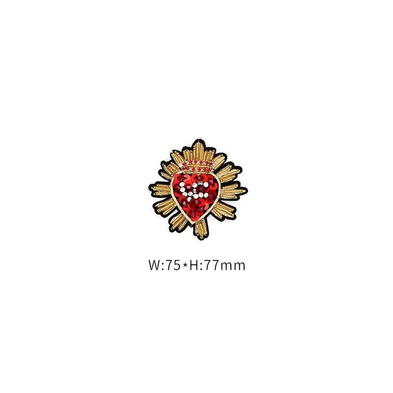SUPÊR VÃLUE CHOICE  HCSEYD00014 Sacred Heart Sequin Beaded Applique Gold Radiant Heart Rhinestone Sew On Patch for Jacket Jeans Tote Bag DIY Craft Decor