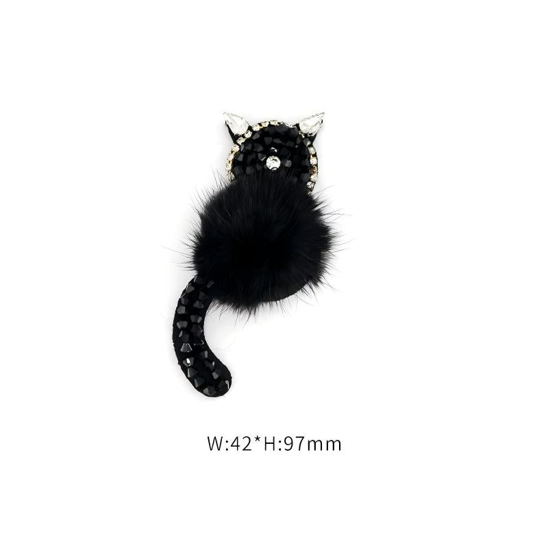 SUPÊR VÃLUE CHOICE  HCSEYD00012 Black Animal Sequin Rhinestone Applique Fluffy Fur Pom Pom Cat Rabbit Mouse Sew On Patch for Jacket Jeans Bag DIY Decor