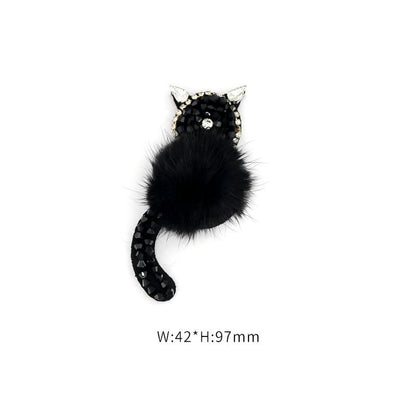 SUPÊR VÃLUE CHOICE  HCSEYD00012 Black Animal Sequin Rhinestone Applique Fluffy Fur Pom Pom Cat Rabbit Mouse Sew On Patch for Jacket Jeans Bag DIY Decor