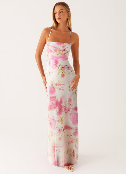 SUPERVALUECHOICE HCSEAA00026 Floral Lace-Up Back Maxi Dress | Strappy Summer Vacation Dress