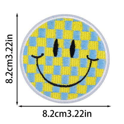 SUPERVALUECHOICE HCSEYSB00113 9Pcs Checkerboard Smiley Face Embroidered Iron On Patches Colorful Clothing DIY Appliques