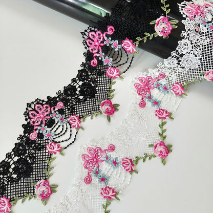 SuperValueChoice HCSEOA00015 Pink Rose Floral Guipure Lace Trim Black White Mesh Embroidery Sewing Ribbon DIY Clothing Bag Decor Lace
