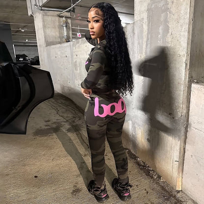 SUPERVALUECHOICE HCSEBB00032 Hooded Camo Print Long-Sleeved Top & Pants Set for Autumn Casual Wear