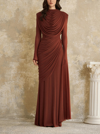SUPERVALUECHOICE HCSEAC00011 Draped Ruched High-Neck Maxi Dress