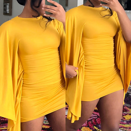 SUPERVALUECHOICE HCSEAC00018 Curvy-Friendly Cape Sleeve Mini Dress