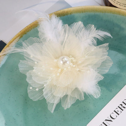 SUPÊR VÃLUE CHOICE  HCSEYG00007 3D Organza Fabric Flower Applique Feather Pearl Rhinestone Floral Patch Sew On Embellishment for Wedding Dress Costume Qipao DIY Craft Decor 3.14"×3.14"