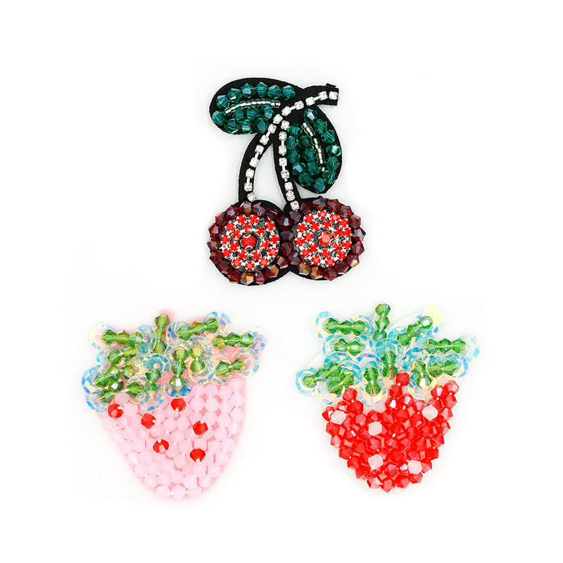 SUPÊR VÃLUE CHOICE  HCSEYD00010 Strawberry Cherry Rhinestone Beaded Applique Fruit Crystal Sew On Patch for Jeans Jacket Tote Bag DIY Craft Decor
