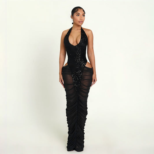 SUPERVALUECHOICE HCSEAC00006  Splicing Mesh Cut-Out Maxi Dress
