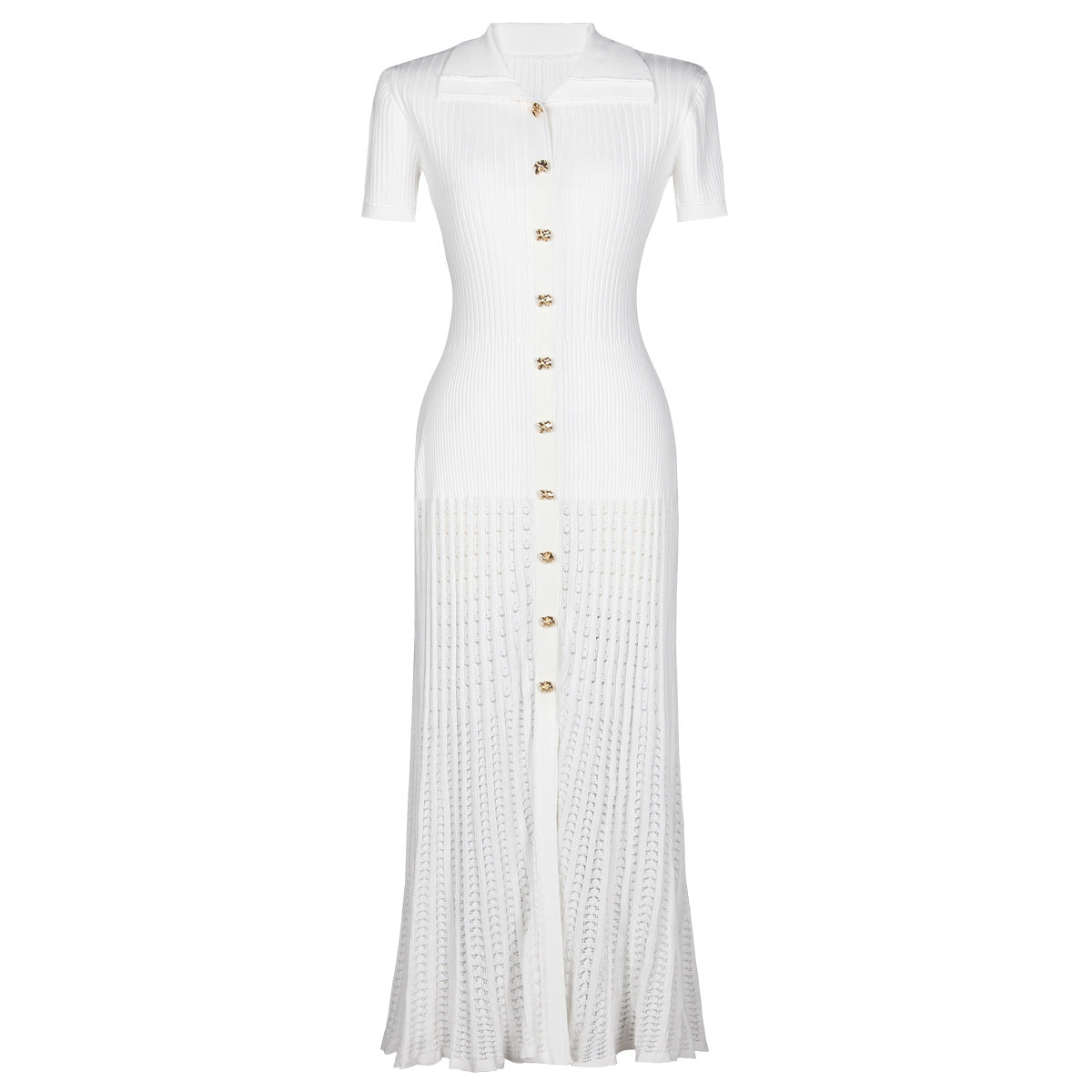 SUPERVALUECHOICE HCSEAA00001 Polo Collar Ribbed Knit Midi Dress
