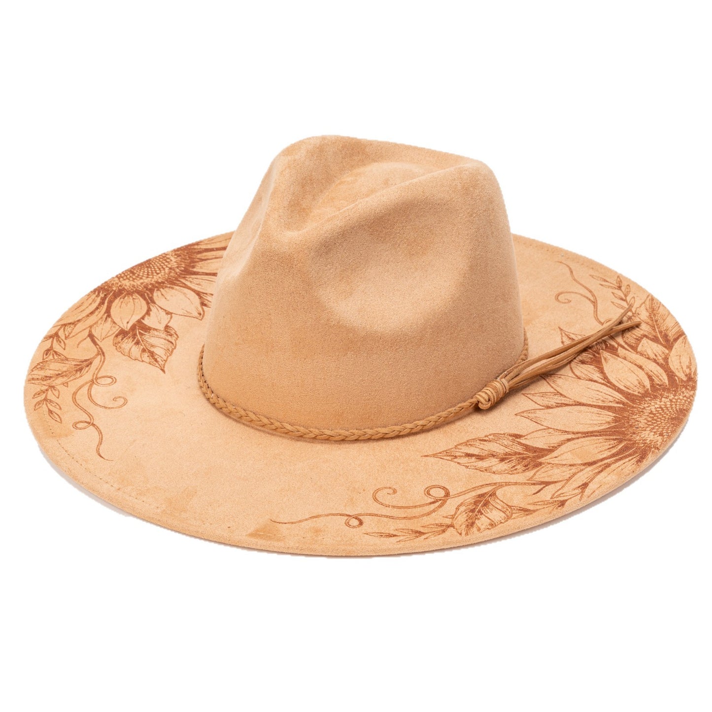 SUPERVALUECHOICE HCSEK00007 Vintage Sunflower Laser Engraved Suede Fedora Hat, Wide Brim Western Cowboy Knight Hat for Travel & Outdoor Photoshoot