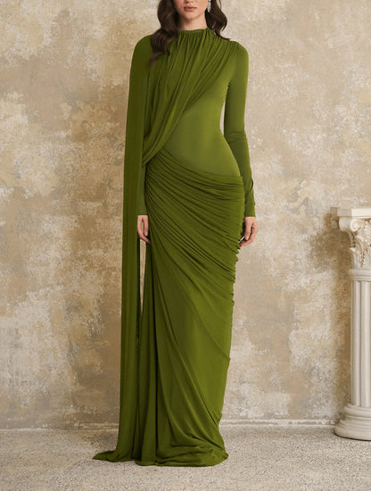 SUPERVALUECHOICE HCSEAC00007 High Neck Draped Ruched Bodycon Maxi Gown