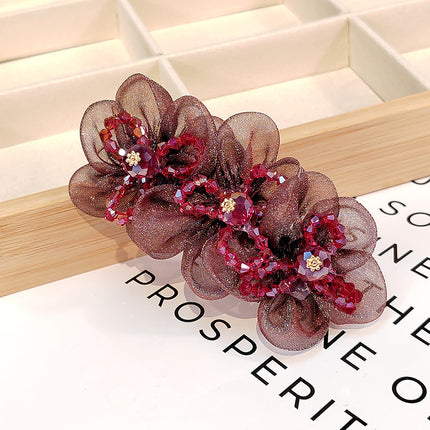 SUPERVALUECHOICE CHRISTMAS HCSELC00002 Sheer Mesh Beaded Flower Spring Hair Barrette, Crystal Floral Hair Clip