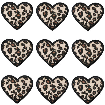 SUPERVALUECHOICE HCSEYSF00001 Leopard Print Shape Embroidered Patch Pack Heart Bow Star Lightning Bolt Iron On Appliques for Denim Jeans Bag Craft Supply