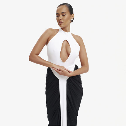 SUPERVALUECHOICE HCSEAC00015 Halterneck Cut-Out Maxi Dress With Flowing Chiffon Skirt