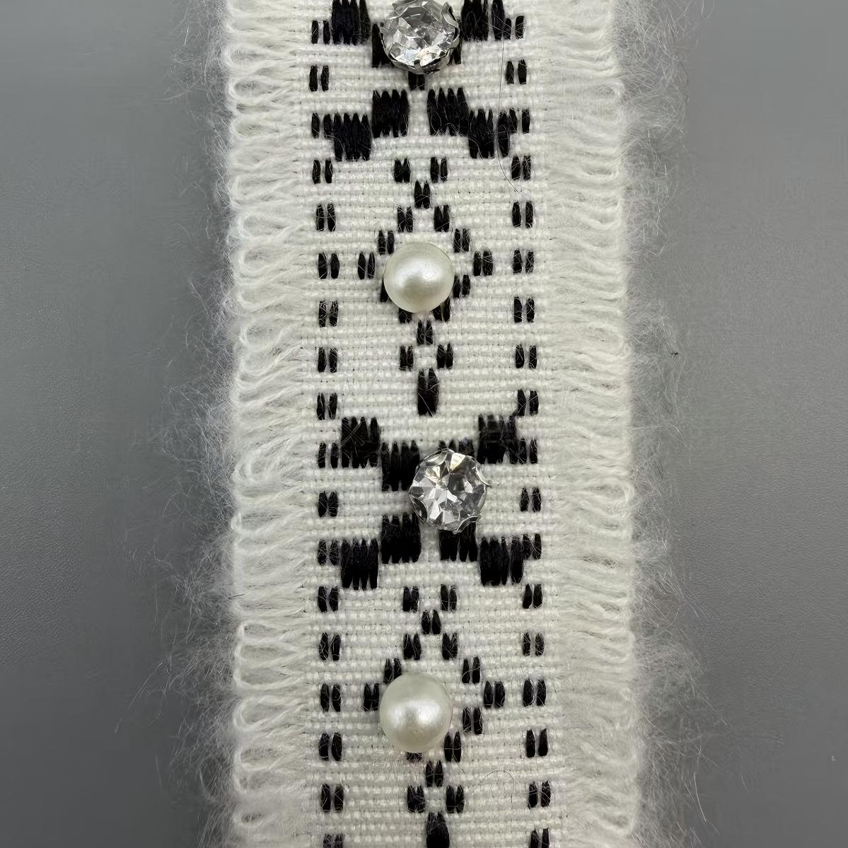 SuperValueChoice HCSEOA00006 Pearl Rhinestone Fringed Tweed Lace Trim Gold Thread Woven Ribbon for Coat Dress DIY Sewing Craft Decor,1.18in width