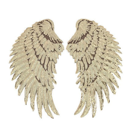 SUPERVALUECHOICE HCSEYC00030 Pair of Angel Wing Sequin Embroidered Clothing Patches H 13.58" × W 6.30" (Single Wing)