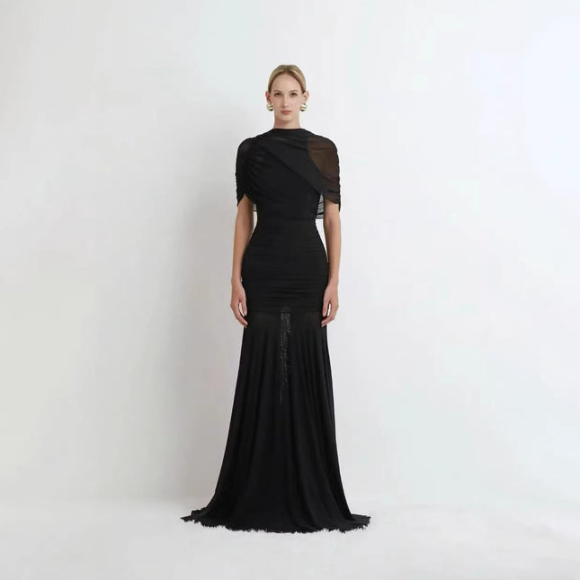 SUPERVALUECHOICE HCSEAA00008 Asymmetric Draped Ruched Gown