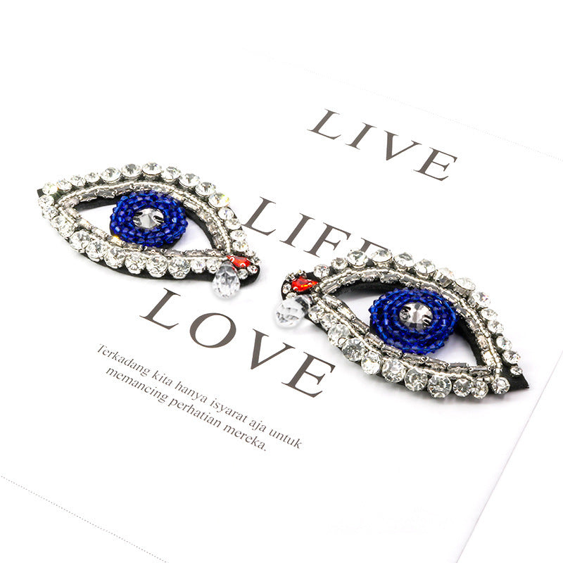 SUPÊR VÃLUE CHOICE  HCSEYD00013 Evil Eye Rhinestone Crystal Applique Blue Beaded Eye Shape Sew On Patch with Teardrop Crystal Tassel for Jacket Bag DIY Craft Decor