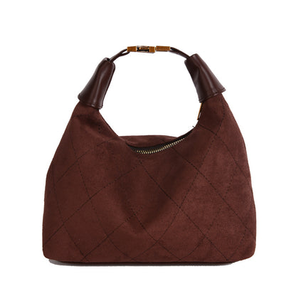 SuperValueChoice HCSEFA00036 Vintage Suede Tote Bag Women Quilted Stitch Crescent Handbag