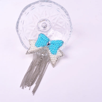 SUPERVALUECHOICE HCSEYD00019 4Pcs Pearl Bow Rhinestone Tassel Patches Sparkly Garment DIY Embellishment Appliques