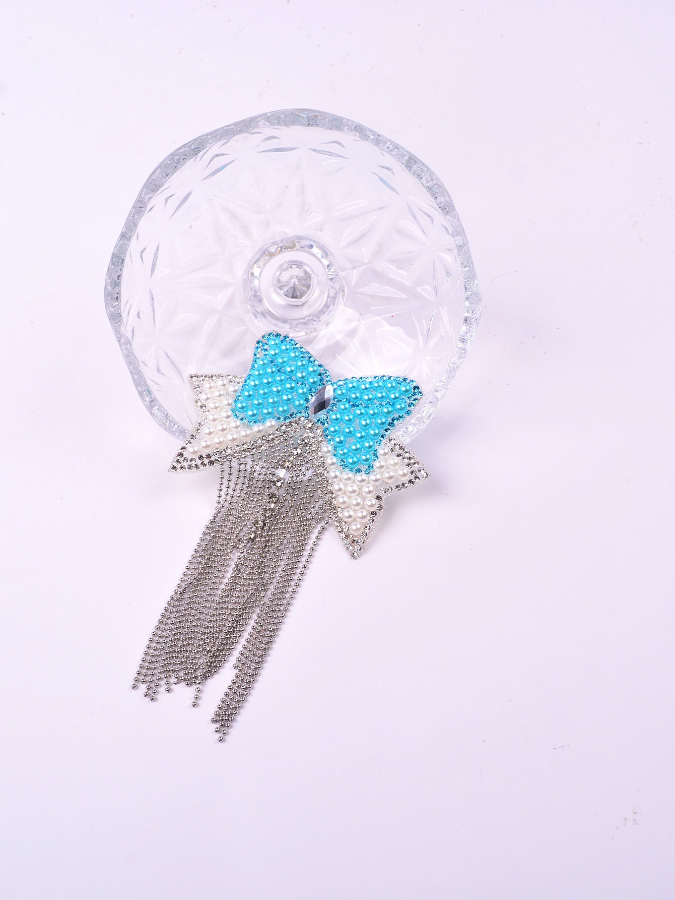 SUPERVALUECHOICE HCSEYD00019 4Pcs Pearl Bow Rhinestone Tassel Patches Sparkly Garment DIY Embellishment Appliques