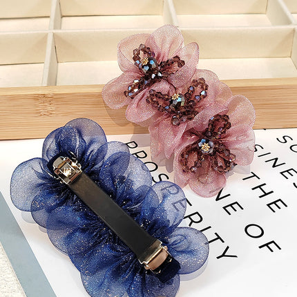 SUPERVALUECHOICE CHRISTMAS HCSELC00002 Sheer Mesh Beaded Flower Spring Hair Barrette, Crystal Floral Hair Clip