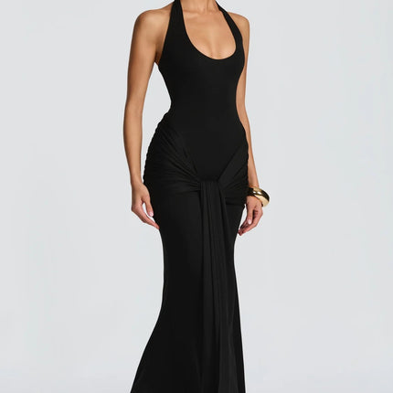 SUPERVALUECHOICE HCSEAA00072 Sexy Halter Bodycon Maxi Dress for Women – Scarf Detail Patchwork Evening Gown