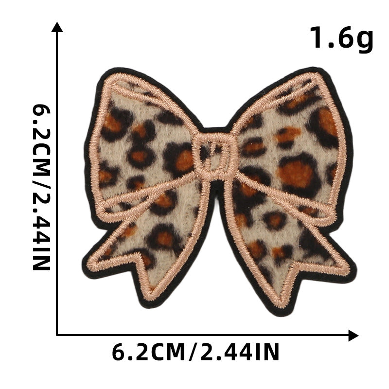 SUPERVALUECHOICE HCSEYSF00003 4 Pieces Leopard Texture Shaped Embroidered Patch Bundle Bow Heart Star Lightning Bolt Iron On Appliques for Denim Jeans Bag Craft Supply