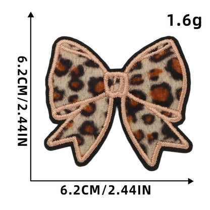 SUPERVALUECHOICE HCSEYSF00003 4 Pieces Leopard Texture Shaped Embroidered Patch Bundle Bow Heart Star Lightning Bolt Iron On Appliques for Denim Jeans Bag Craft Supply