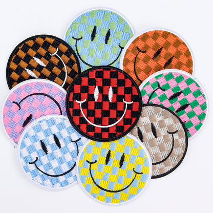SUPERVALUECHOICE HCSEYSB00113 9Pcs Checkerboard Smiley Face Embroidered Iron On Patches Colorful Clothing DIY Appliques