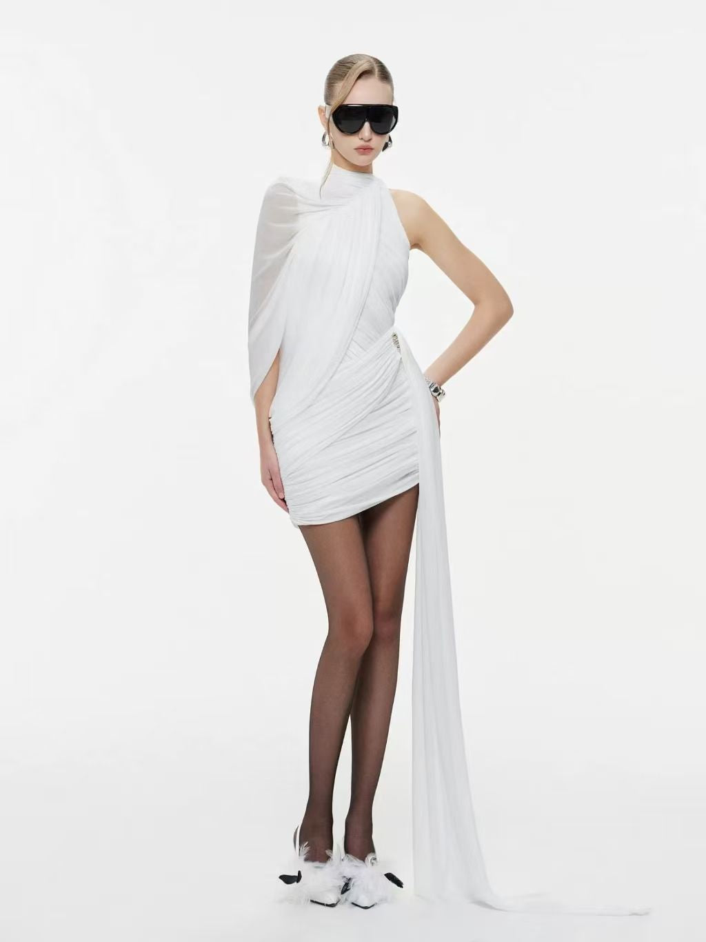 SUPERVALUECHOICE HCSEAC00004 One Shoulder Asymmetric Draped Mini Dress