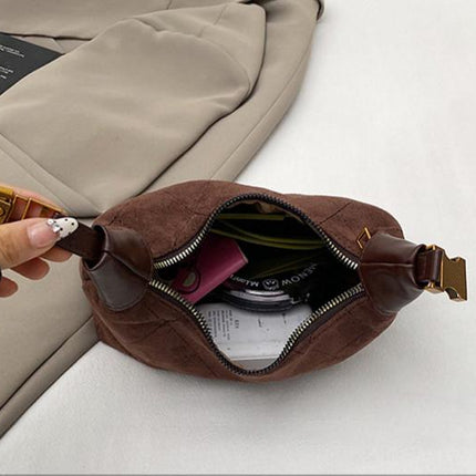 SuperValueChoice HCSEFA00036 Vintage Suede Tote Bag Women Quilted Stitch Crescent Handbag