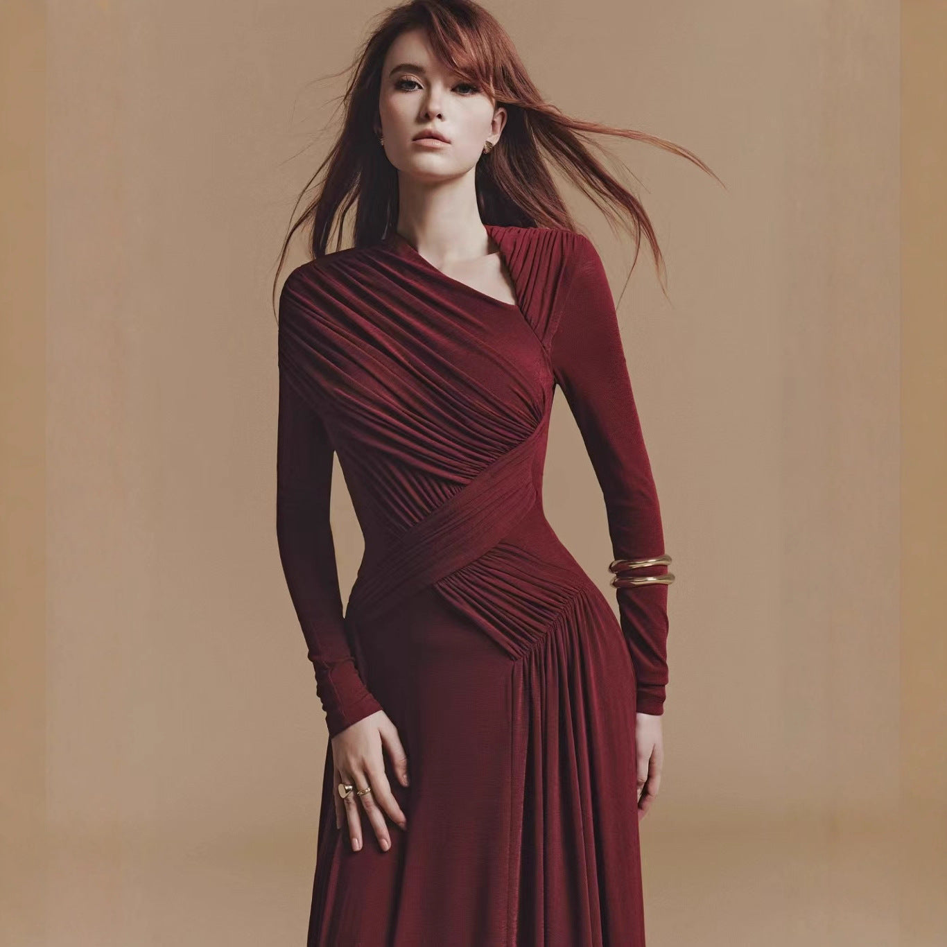 SUPERVALUECHOICE HCSEAA00009 Bodycon Asymmetric Ruch Maxi Dress
