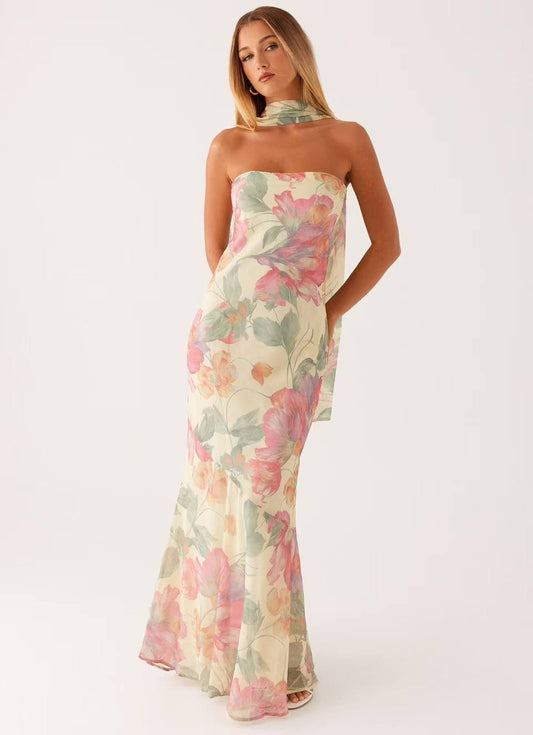 SUPERVALUECHOICE HCSEAB00005 Floral Chiffon Strapless Maxi Dress