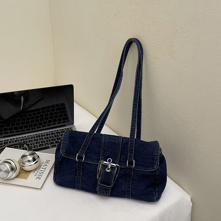 SuperValueChoice HCSEFA00058 Denim Underarm Bag Solid Color Square Shoulder Bags with Top Handle Shoulder Handbags for Women Travel Shopping Daily Use