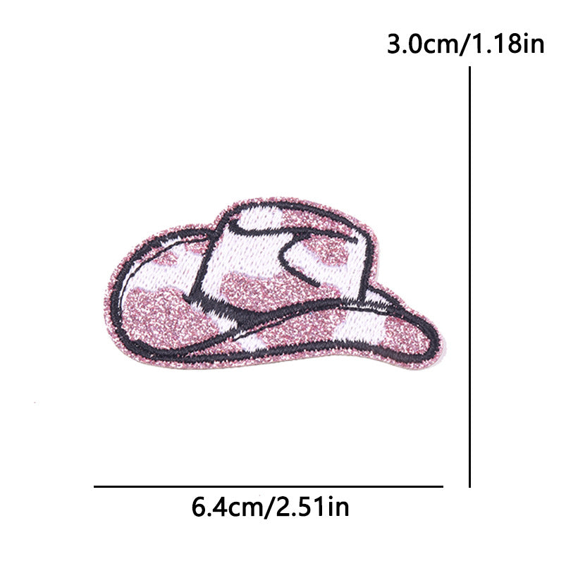 SUPERVALUECHOICE HCSEYSB00114 5Pcs Glitter Cow Print Cowboy Hat Embroidered Iron On Patches Western Clothing DIY Appliques