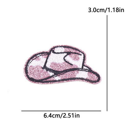 SUPERVALUECHOICE HCSEYSB00114 5Pcs Glitter Cow Print Cowboy Hat Embroidered Iron On Patches Western Clothing DIY Appliques