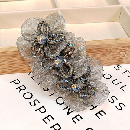 SUPERVALUECHOICE CHRISTMAS HCSELC00002 Sheer Mesh Beaded Flower Spring Hair Barrette, Crystal Floral Hair Clip