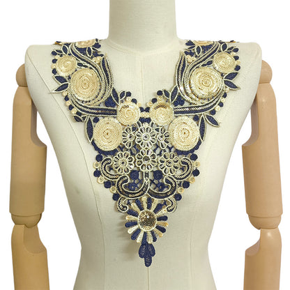 SUPERVALUECHOICE HCSEYB00093 Luxury Sparkly Sequin Floral V-Neck Guipure Lace Applique Rhinestone Accent Neck Trim for Wedding Formal Dress DIY Craft Supply 14.56'' X 17.32''