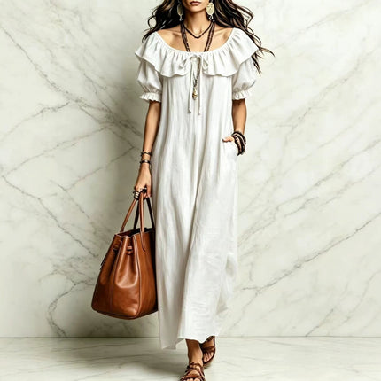 SUPERVALUECHOICE HCSEAA00049 Ruffled Off-the-Shoulder Maxi Dress