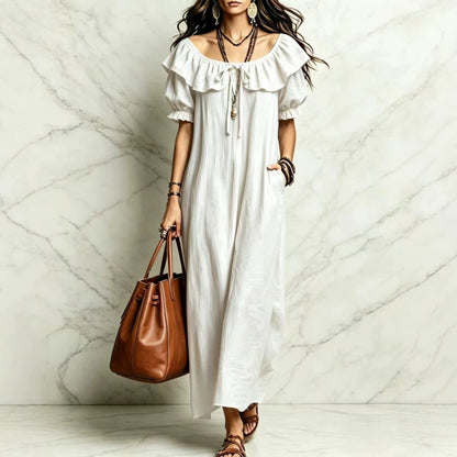 SUPERVALUECHOICE HCSEAA00049 Ruffled Off-the-Shoulder Maxi Dress