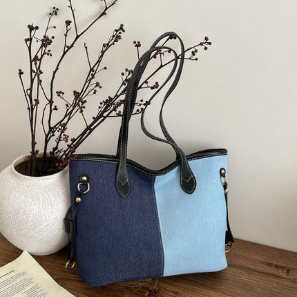 SuperValueChoice HCSEFA00052 Splicing Tote Bags - Large Capacity Contrasting Color Single Shoulder Bags for Everyday Use