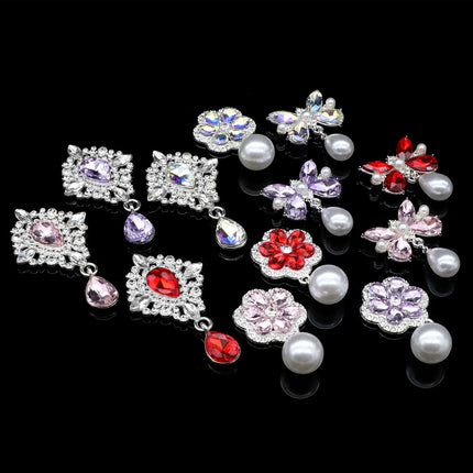 SUPERVALUECHOICE HCSESC00004 DIY Crafts Rhinestone Alloy Brooch Accessories Silver Flat Back 1.37*2.63inch Crystal Brooch Sparkling Crystal