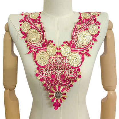 SUPERVALUECHOICE HCSEYB00093 Luxury Sparkly Sequin Floral V-Neck Guipure Lace Applique Rhinestone Accent Neck Trim for Wedding Formal Dress DIY Craft Supply 14.56'' X 17.32''