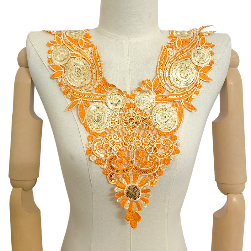 SUPERVALUECHOICE HCSEYB00093 Luxury Sparkly Sequin Floral V-Neck Guipure Lace Applique Rhinestone Accent Neck Trim for Wedding Formal Dress DIY Craft Supply 14.56'' X 17.32''