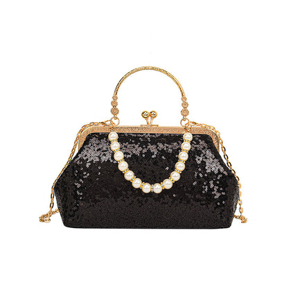 SuperValueChoice HCSEFA00051 Vintage Evening Clutch Bag Sparkly Sequin Handbag for Women Bridal Wedding Purse Elegant Beaded Pearl Shoulder Bag Glitter Crossbody Bag for Cocktail Banquet Prom Party