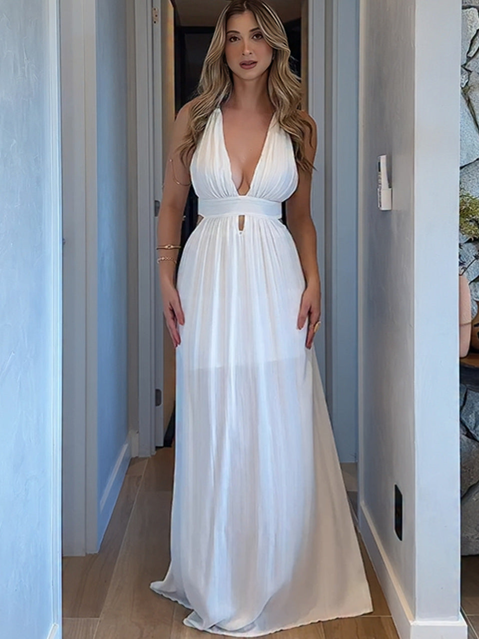 SUPERVALUECHOICE HCSEAA00017 Halter Deep V Cutout Maxi Dress